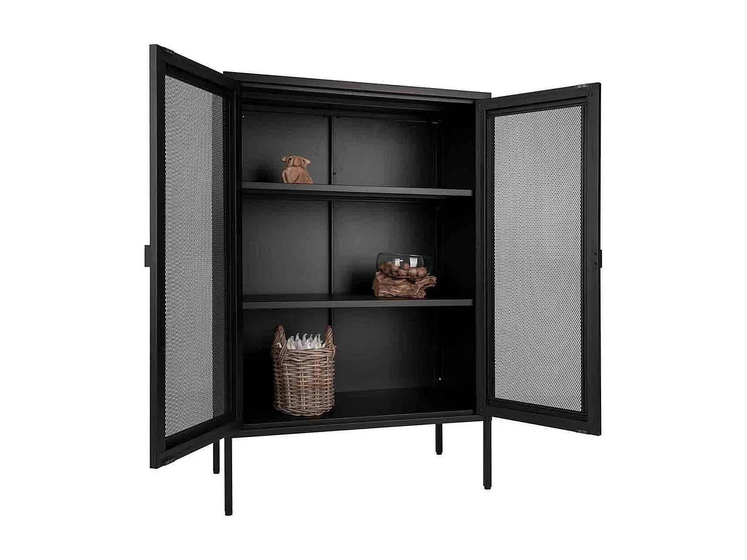 LISMORE - Meuble de Rangement 2 Portes Grillagées Acier Noir