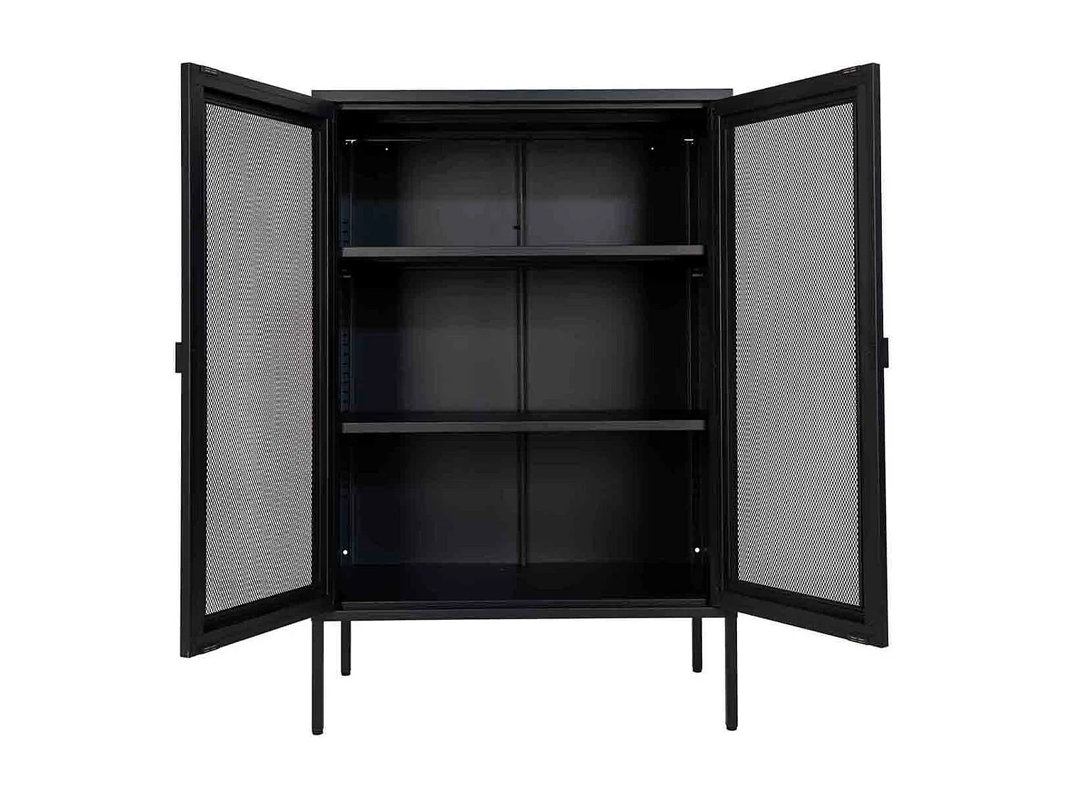 LISMORE - Meuble de Rangement 2 Portes Grillagées Acier Noir