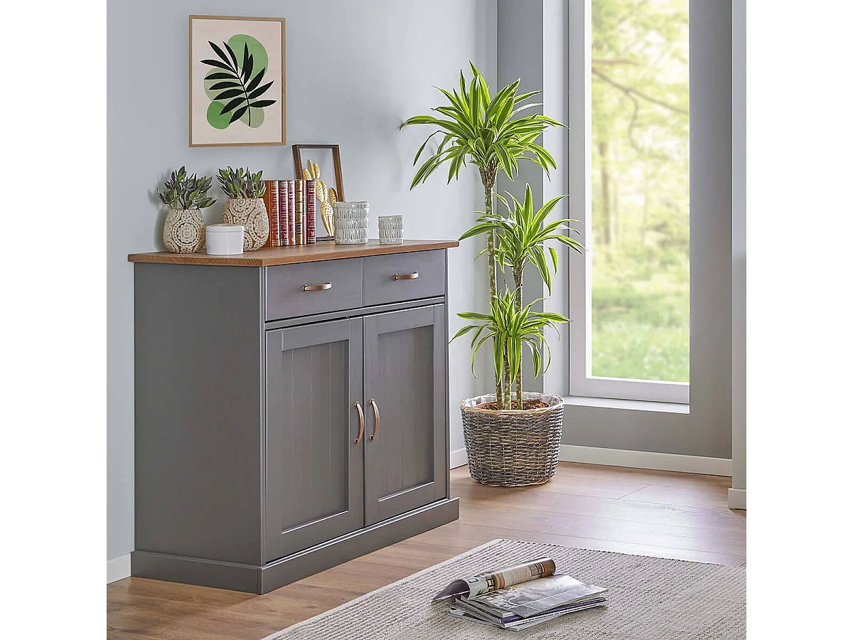 MELINA - Buffet 2 Portes 2 Tiroirs Coloris Gris