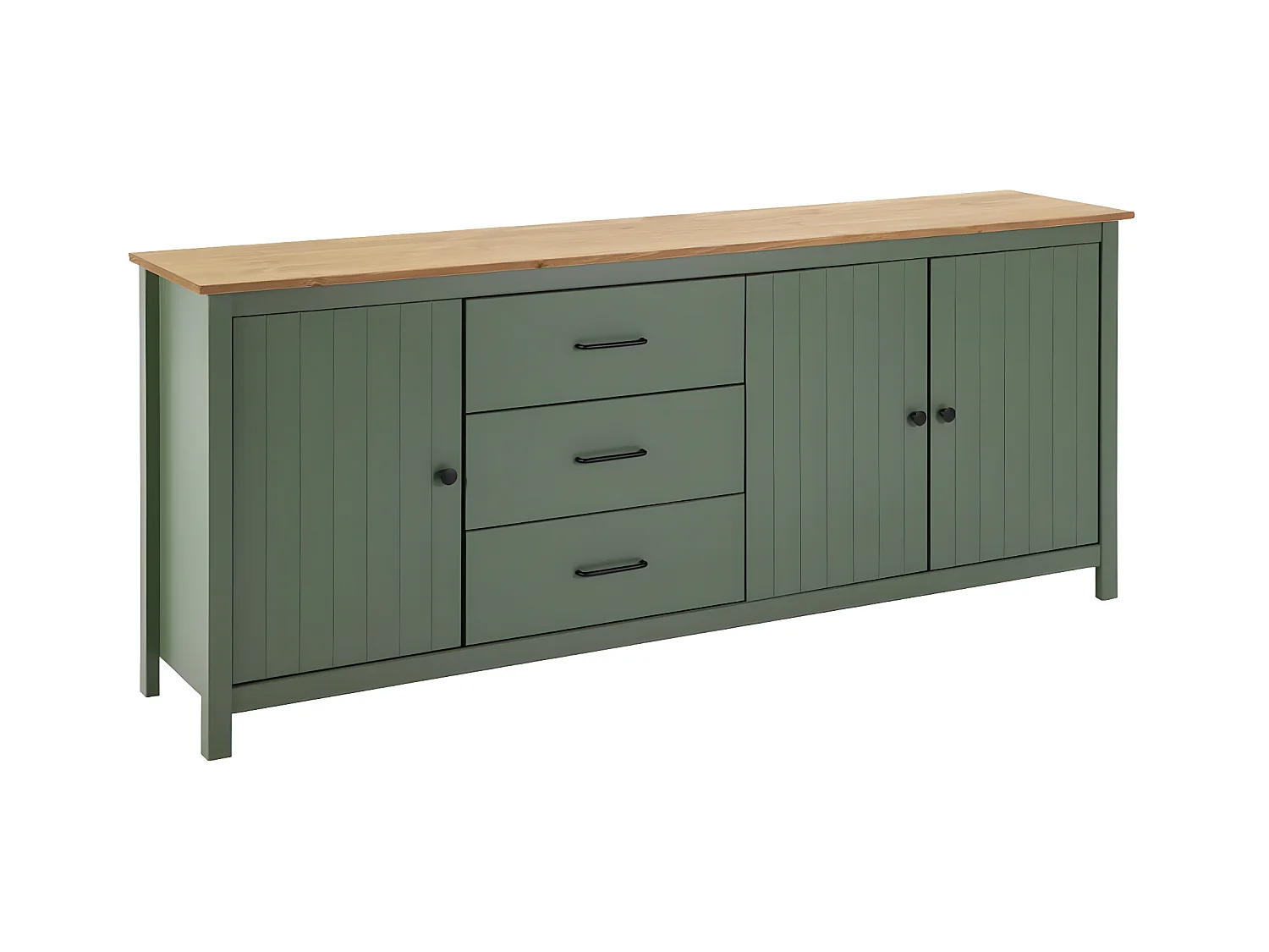 TINA - Buffet Bas 3 Portes 3 Tiroirs Bois Ciré et Vert