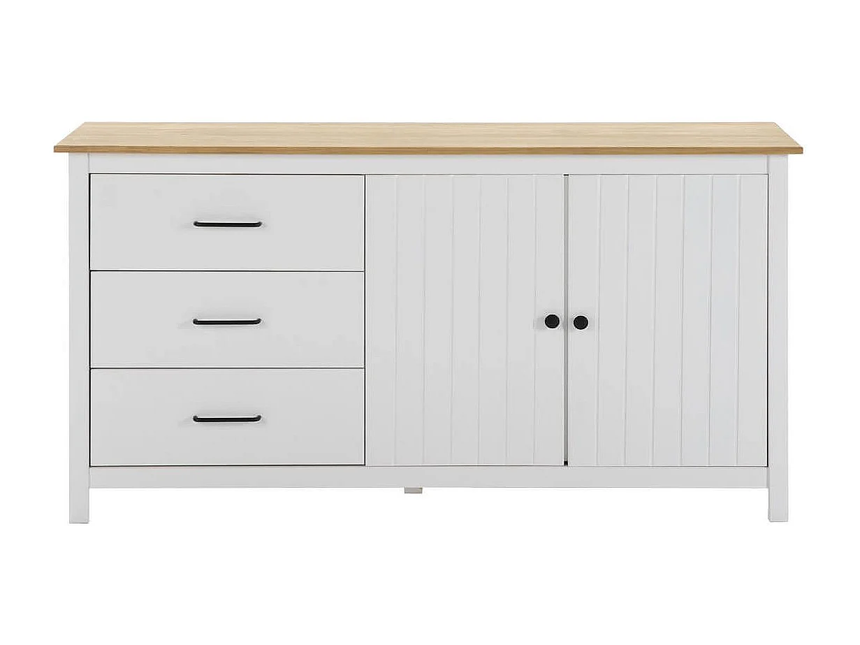 TINA - Buffet Bas 2 Portes 3 Tiroirs Bois Ciré et Blanc