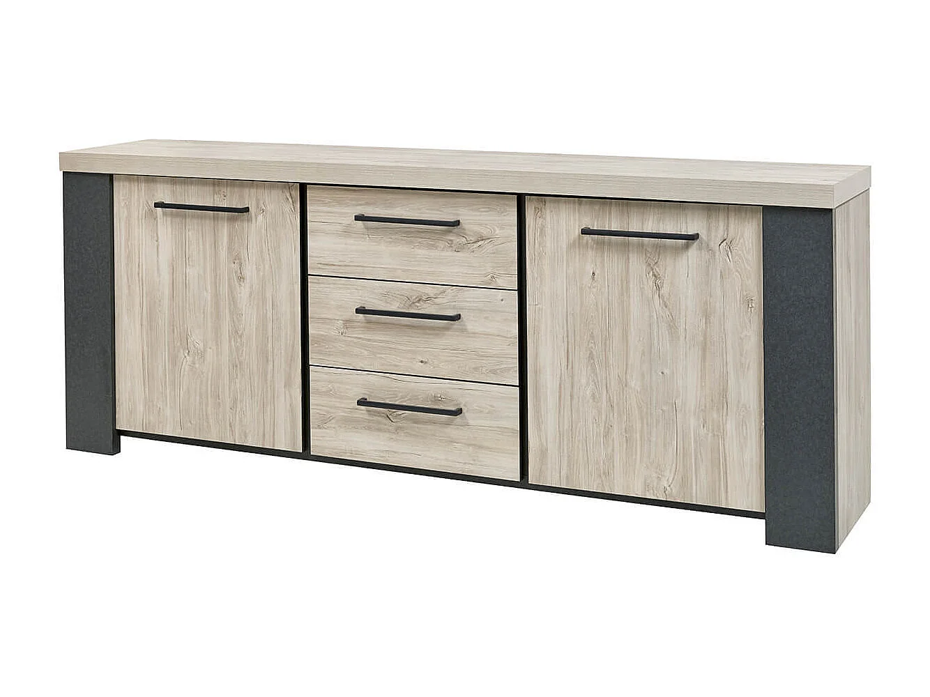 HERACLES - Buffet 2 Portes 3 Tiroirs Imitation Bois