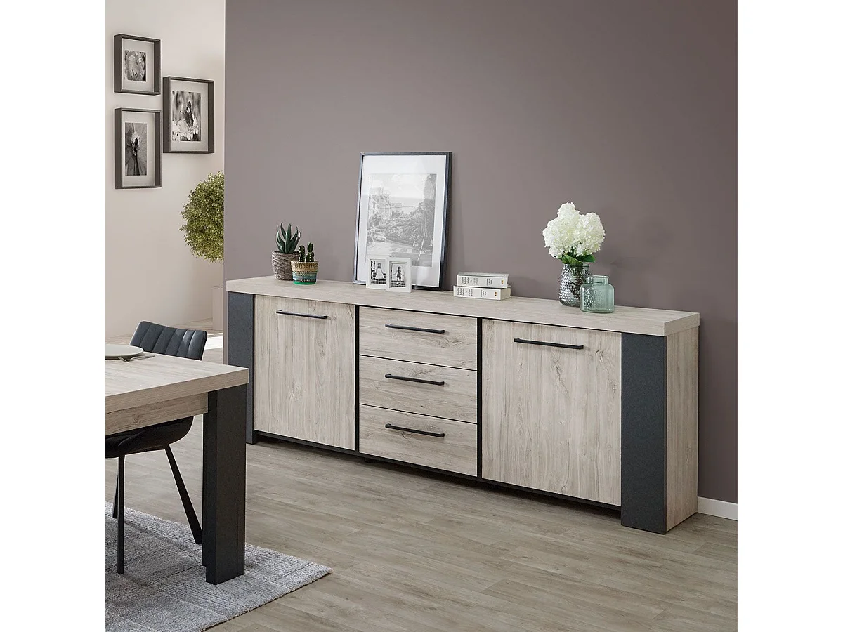 HERACLES - Buffet 2 Portes 3 Tiroirs Imitation Bois