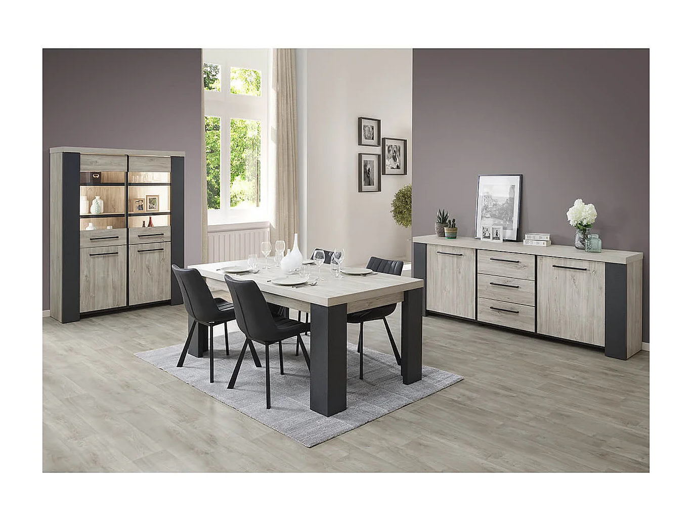 HERACLES - Buffet 2 Portes 3 Tiroirs Imitation Bois