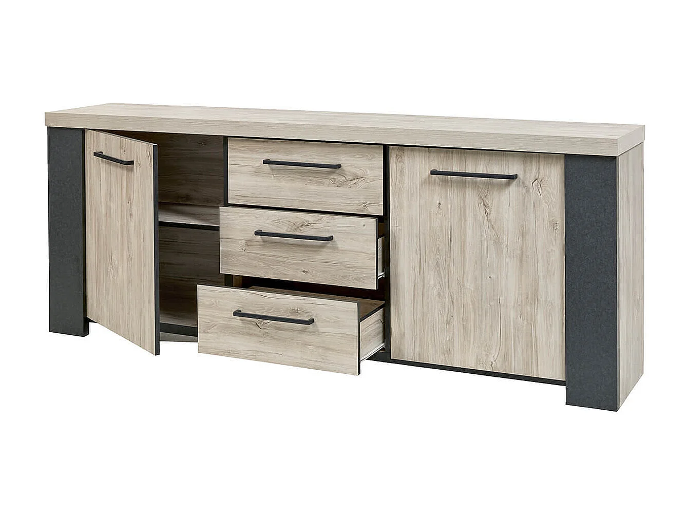 HERACLES - Buffet 2 Portes 3 Tiroirs Imitation Bois