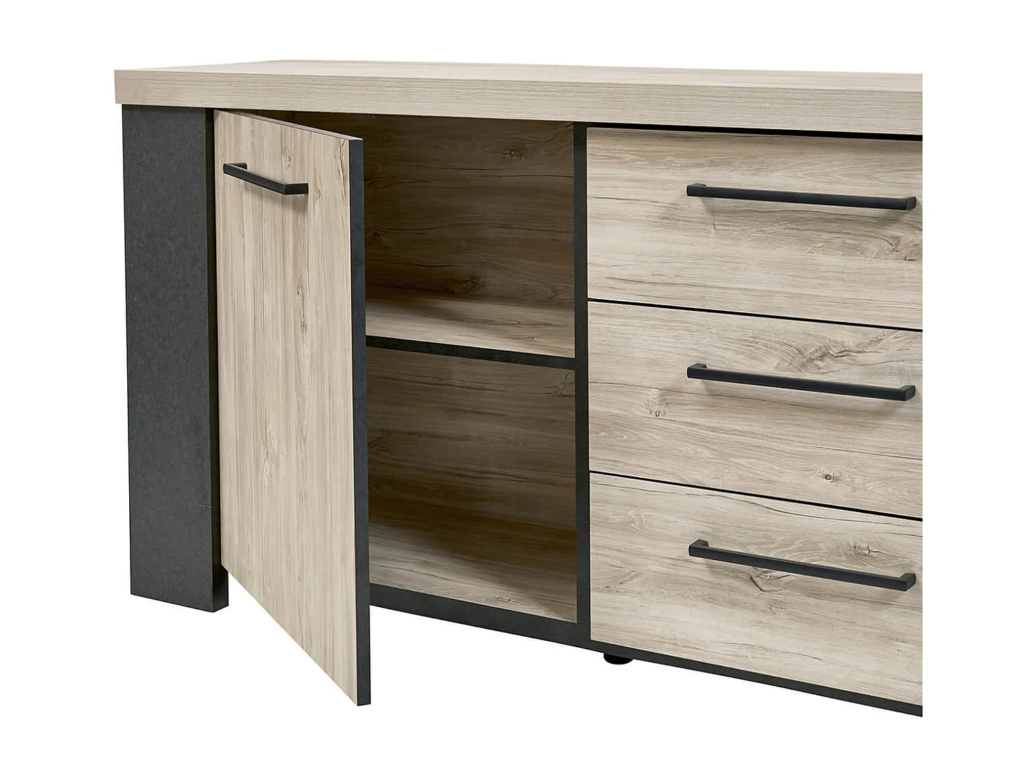 HERACLES - Buffet 2 Portes 3 Tiroirs Imitation Bois