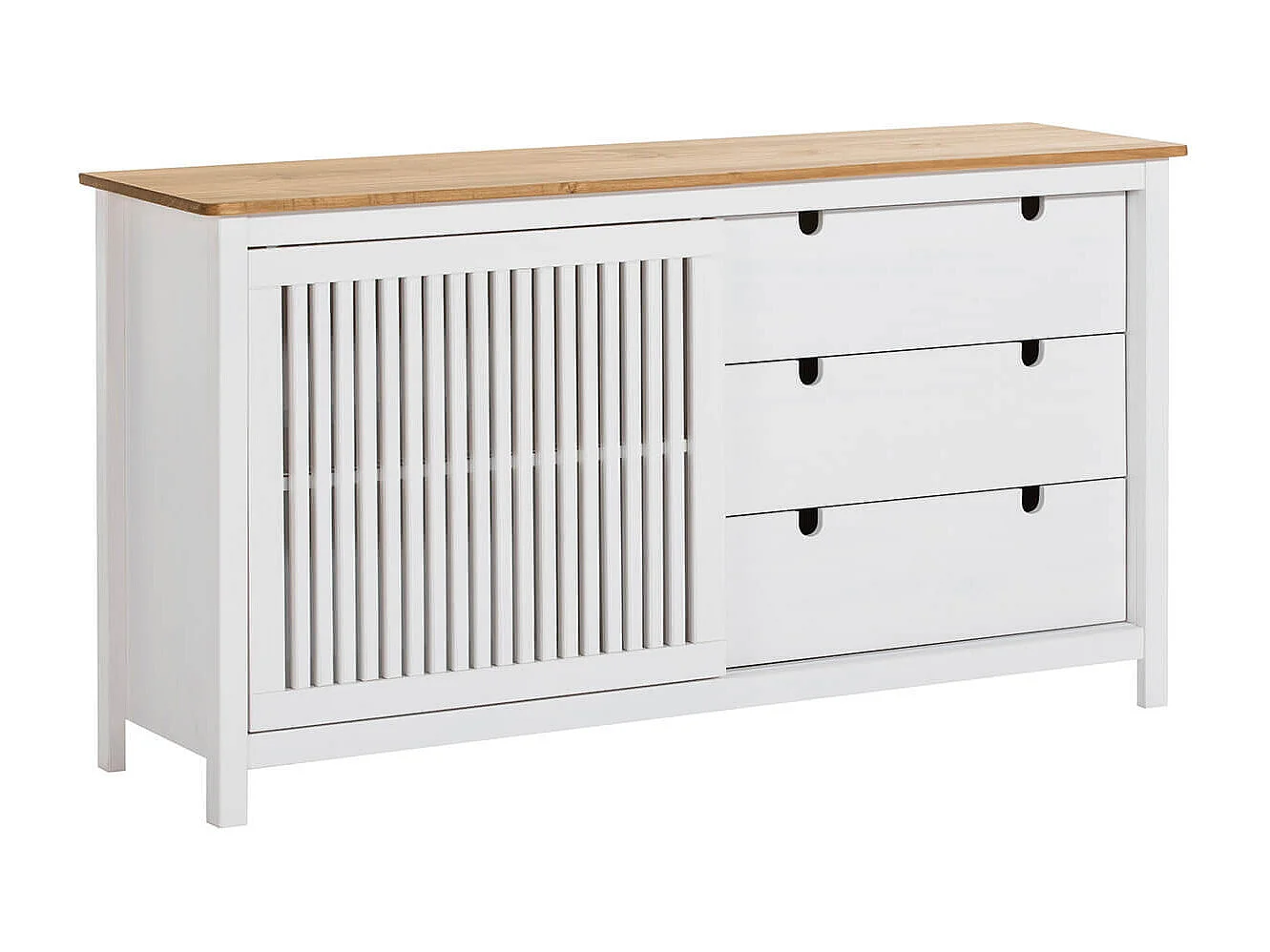 MALIA - Buffet Bas 3 Tiroirs 1 Porte Bois Ciré et Blanc