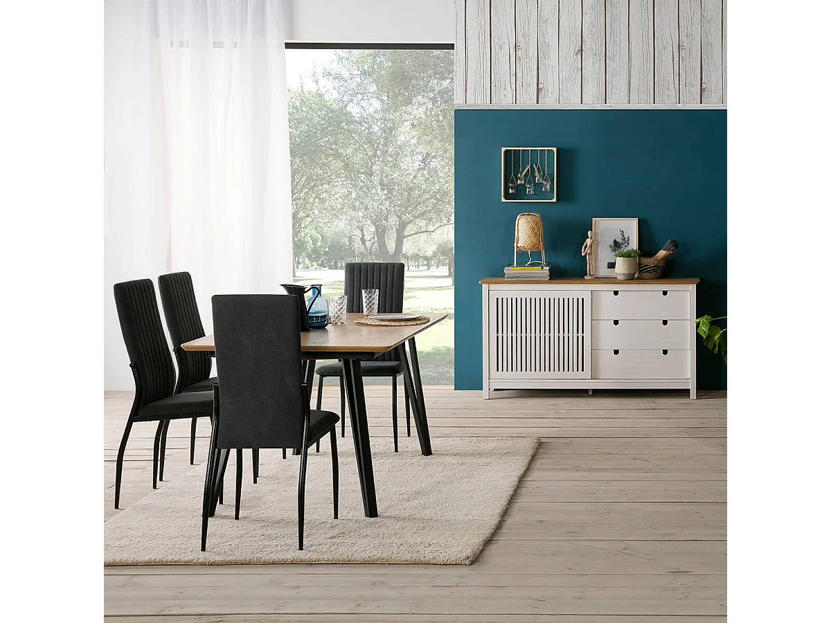 MALIA - Buffet Bas 3 Tiroirs 1 Porte Bois Ciré et Blanc