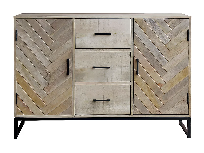 MANKO - Bahut 2 Portes 3 Tiroirs en Manguier Massif