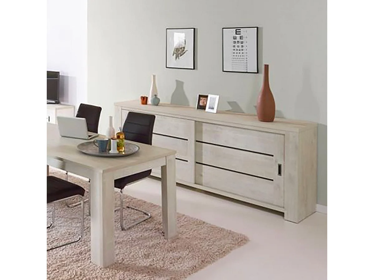 WILFRIED - Buffet 2 Portes Coulissantes Couleur Chêne Grisé