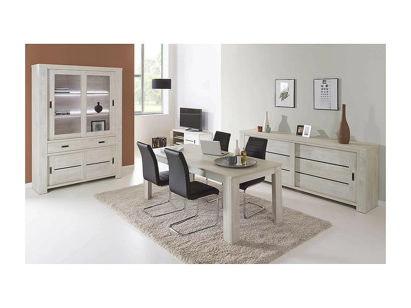 WILFRIED - Buffet 2 Portes Coulissantes Couleur Chêne Grisé