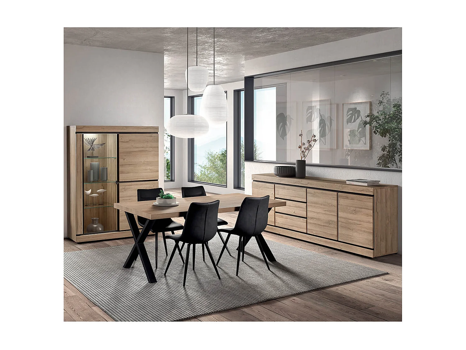 MASSIRE - Buffet 3 Portes 3 Tiroirs Aspect Bois