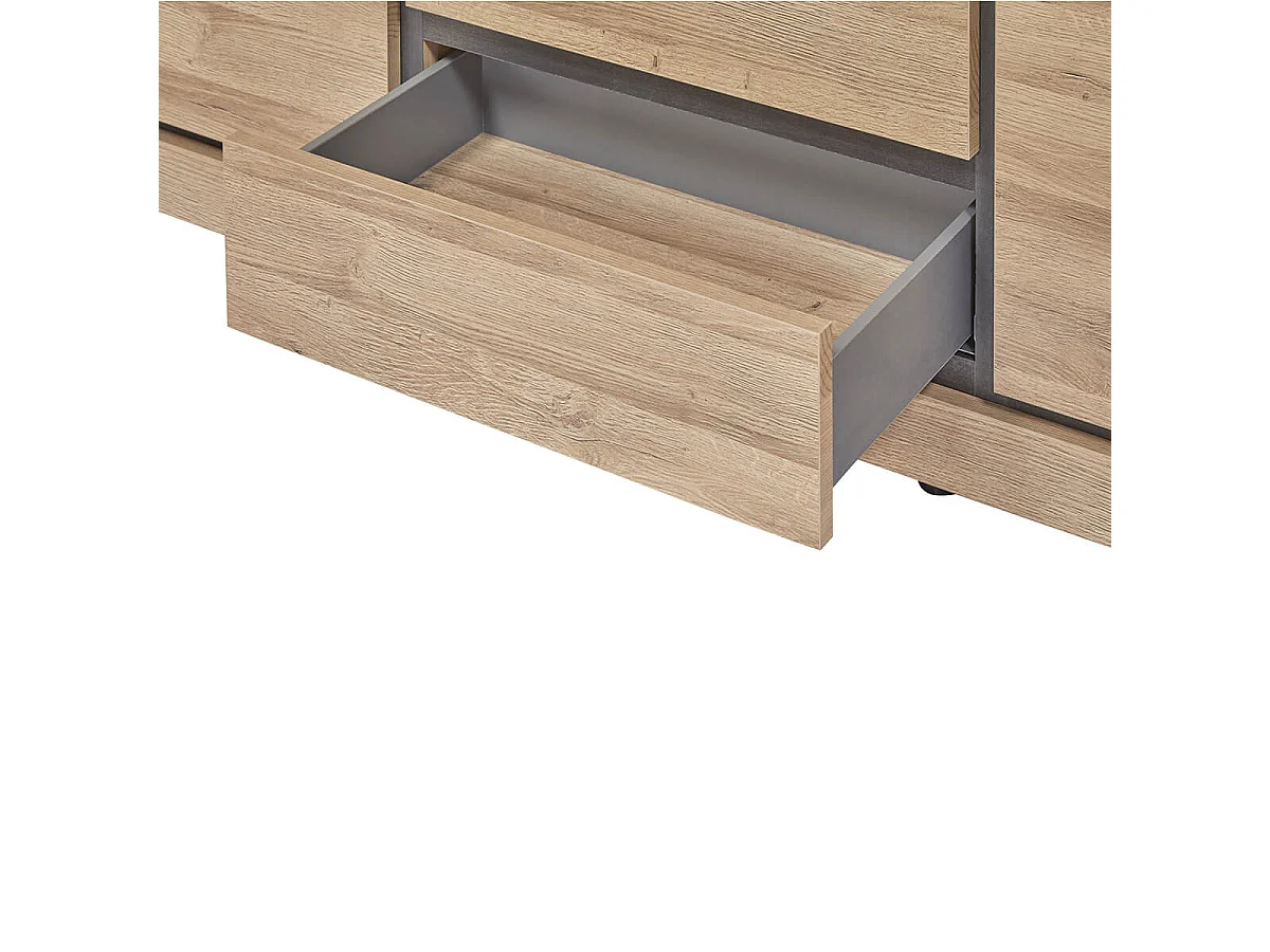 MASSIRE - Buffet 3 Portes 3 Tiroirs Aspect Bois