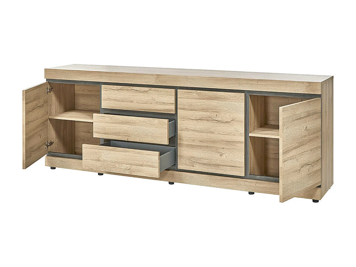 MASSIRE - Buffet 3 Portes 3 Tiroirs Aspect Bois