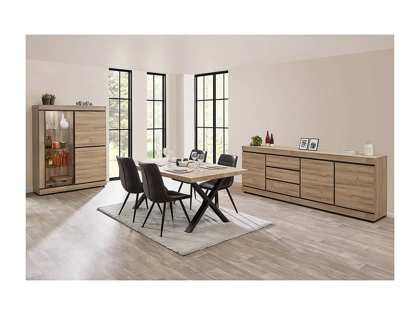 MASSIRE - Buffet 3 Portes 3 Tiroirs Aspect Bois