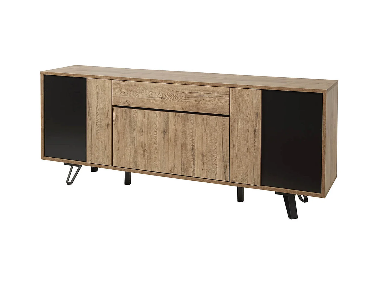 CARSON - Buffet 4 Portes 1 Tiroir Effet Bois Naturel et Noir