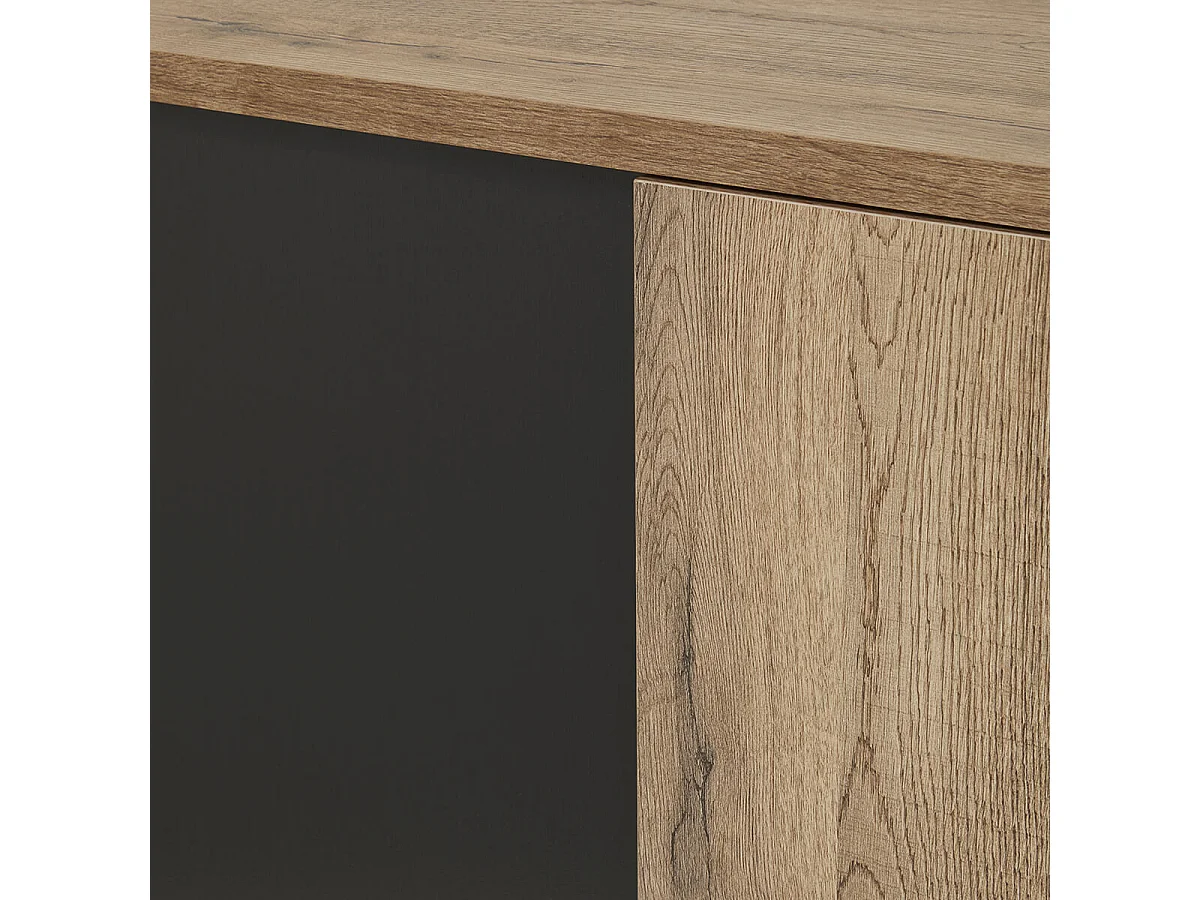 CARSON - Buffet 4 Portes 1 Tiroir Effet Bois Naturel et Noir