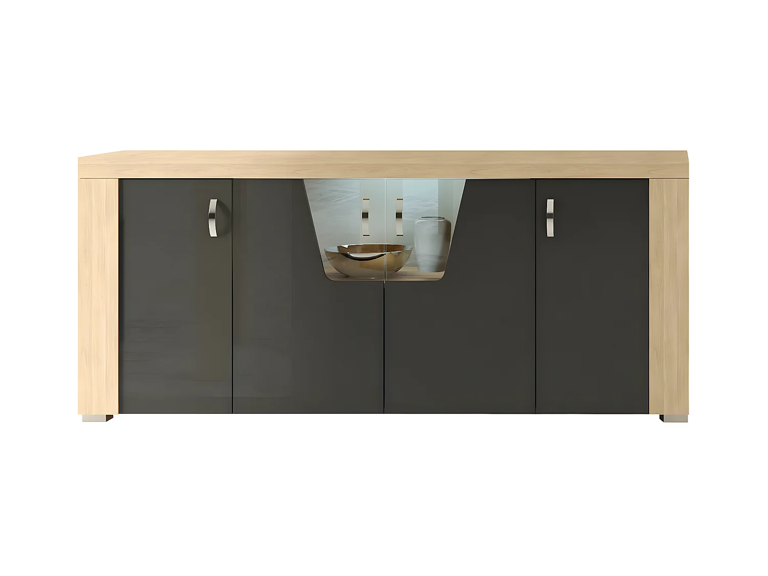 GUEST - Buffet 4 Portes Aspect Chêne Miel avec Eclairage Led