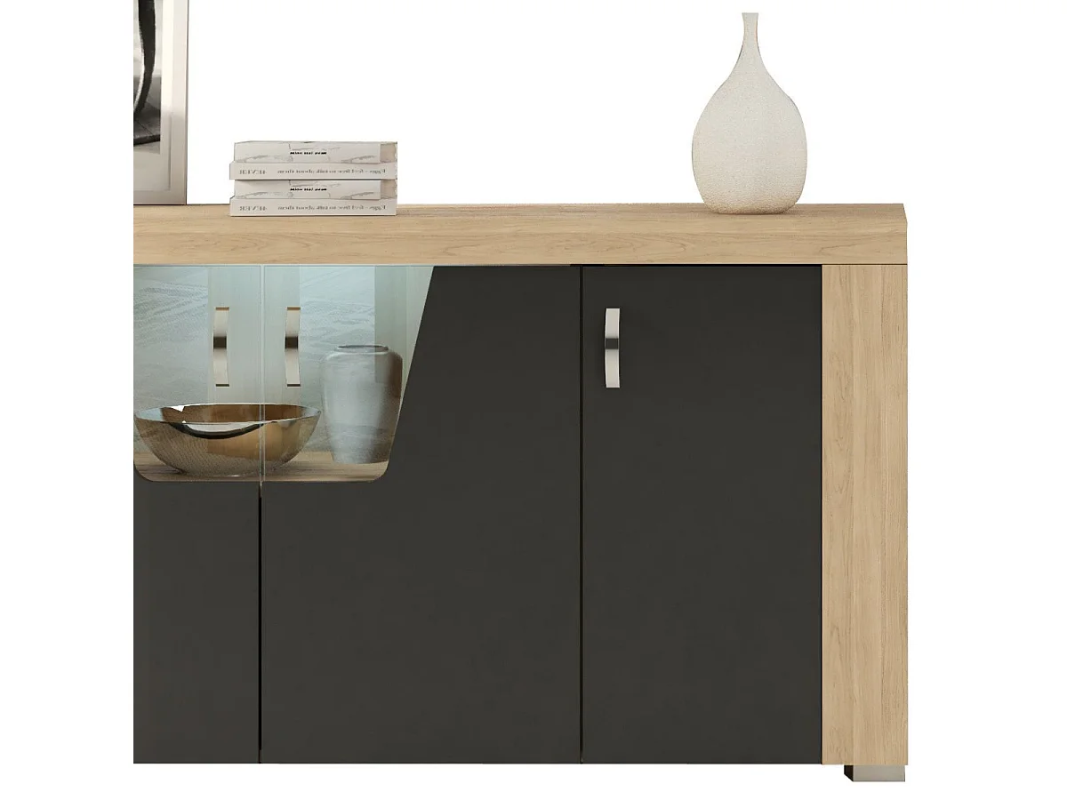 GUEST - Buffet 4 Portes Aspect Chêne Miel avec Eclairage Led