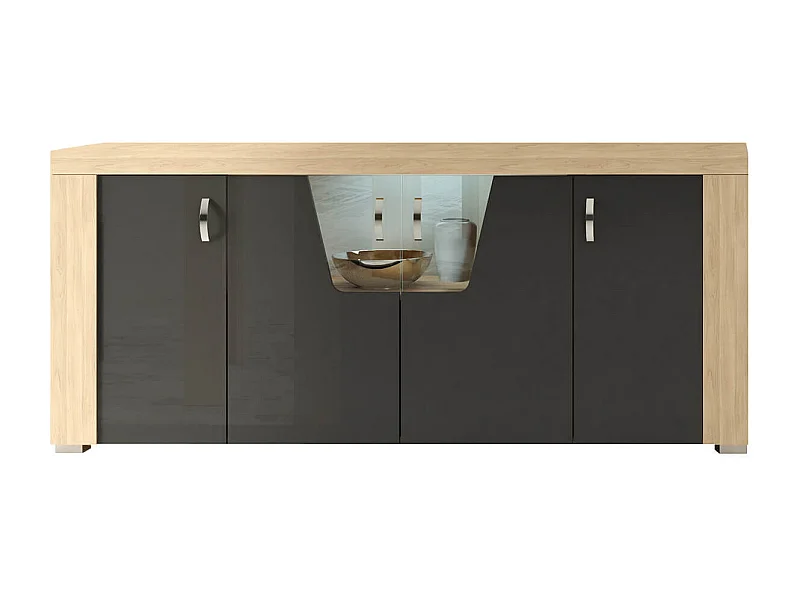 GUEST - Buffet 4 Portes Aspect Chêne Miel avec Eclairage Led