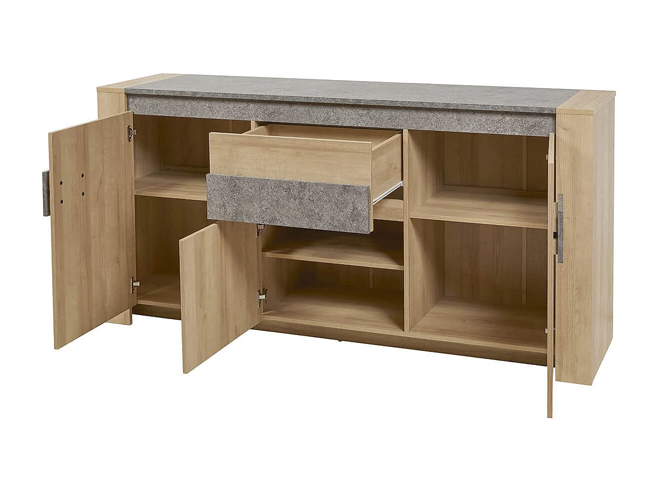 FANNY - Buffet 3 Portes 1 Tiroir Aspect Bois et Pierre