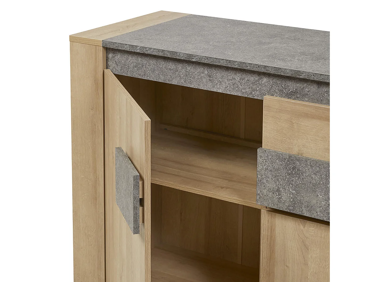 FANNY - Buffet 3 Portes 1 Tiroir Aspect Bois et Pierre