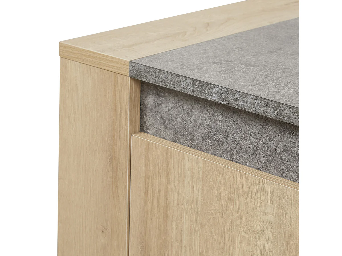 FANNY - Buffet 3 Portes 1 Tiroir Aspect Bois et Pierre