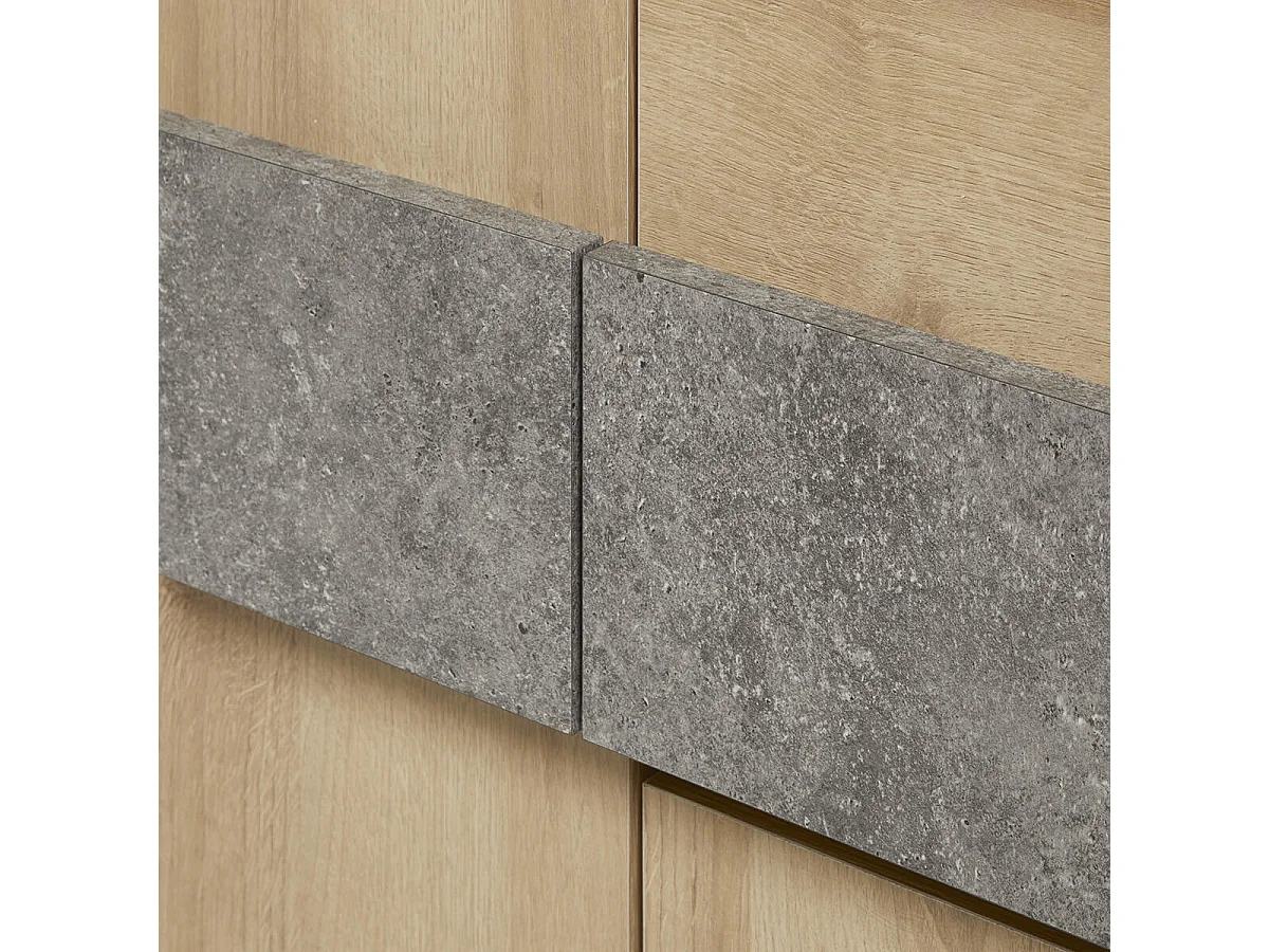 FANNY - Buffet 3 Portes 1 Tiroir Aspect Bois et Pierre