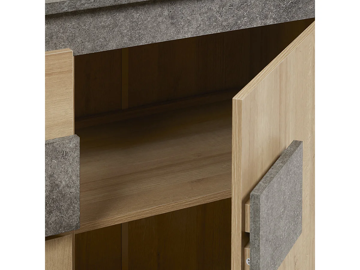 FANNY - Buffet 3 Portes 1 Tiroir Aspect Bois et Pierre