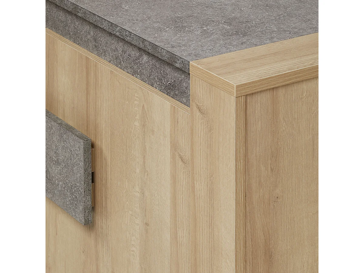 FANNY - Buffet 3 Portes 1 Tiroir Aspect Bois et Pierre