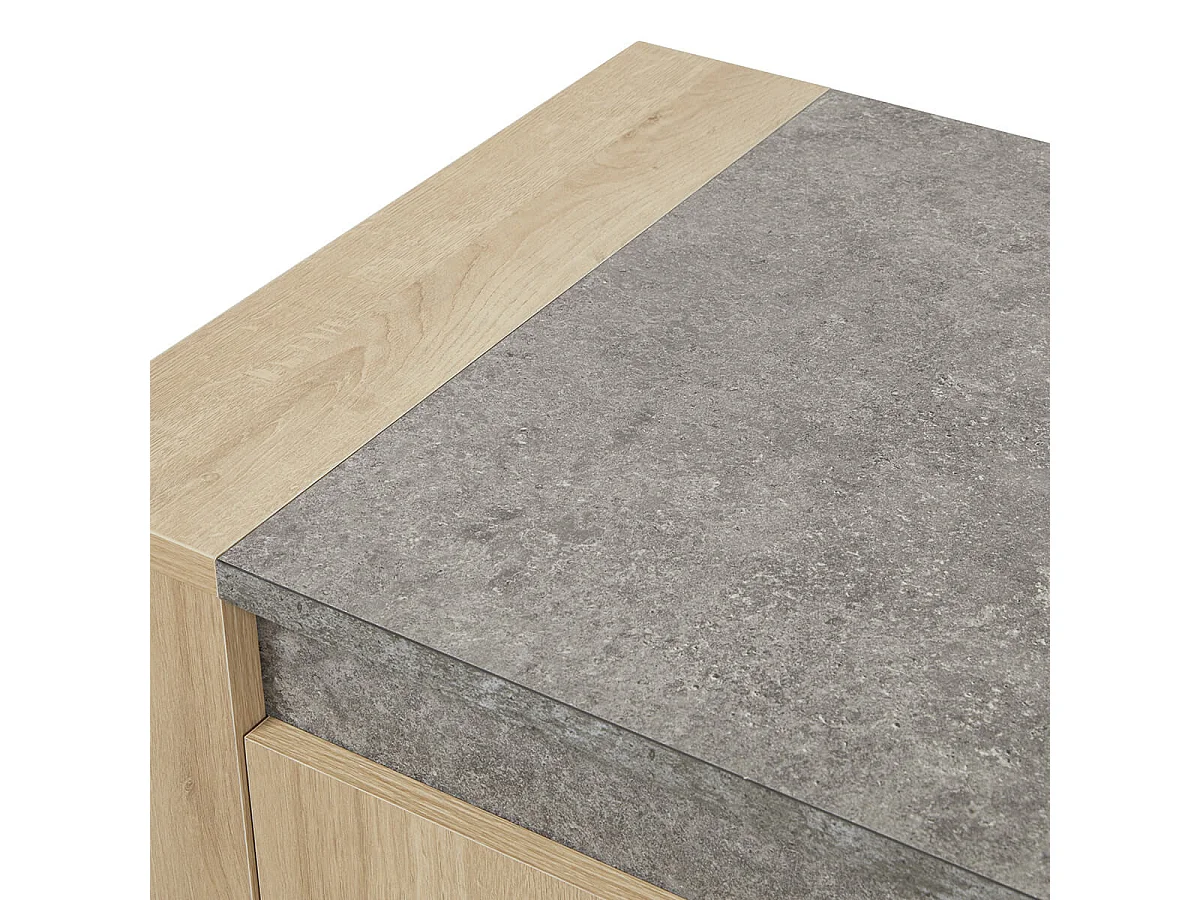 FANNY - Buffet 3 Portes 1 Tiroir Aspect Bois et Pierre