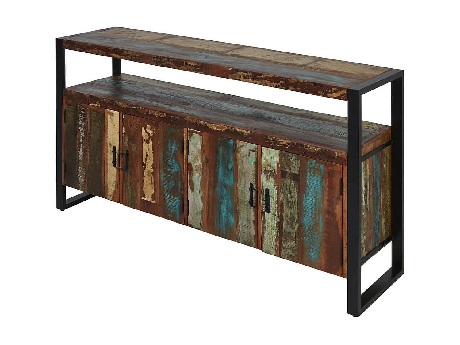 KALI - Buffet 4 Portes Bois Recyclé et Métal Noir