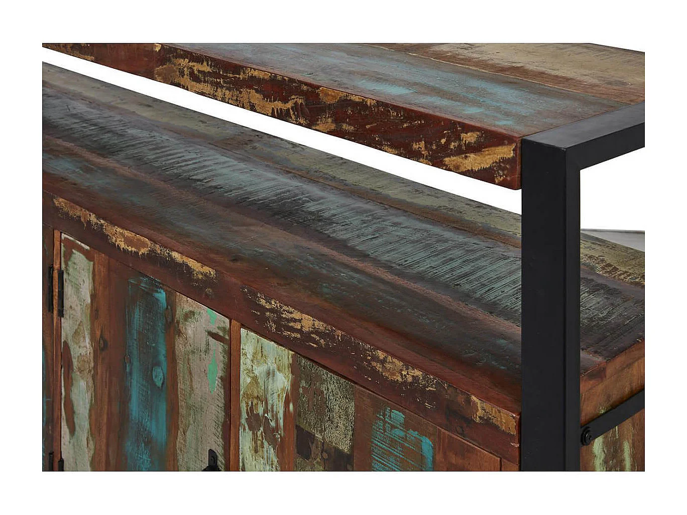 KALI - Buffet 4 Portes Bois Recyclé et Métal Noir