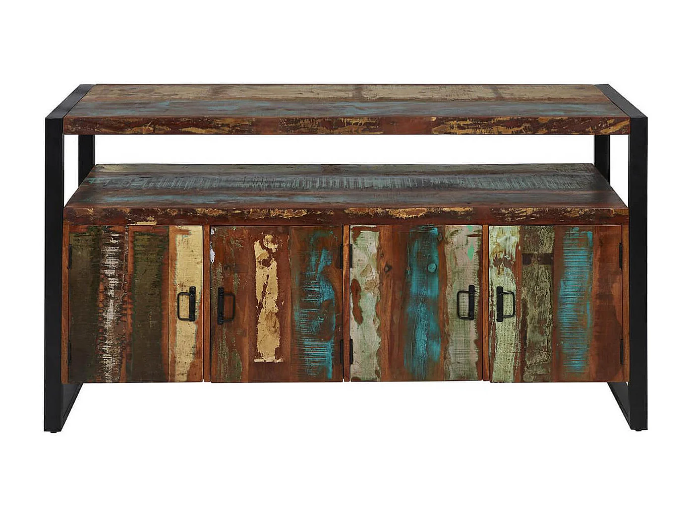 KALI - Buffet 4 Portes Bois Recyclé et Métal Noir