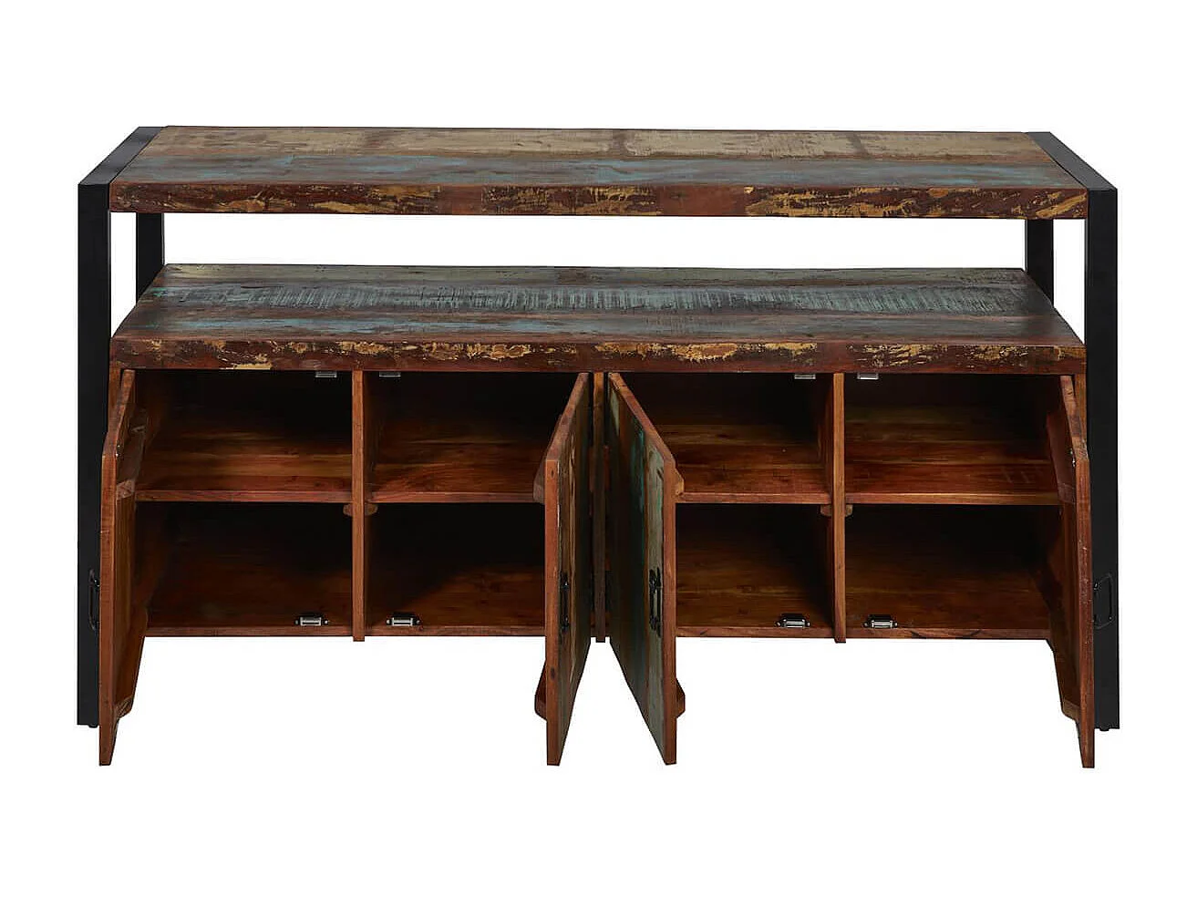 KALI - Buffet 4 Portes Bois Recyclé et Métal Noir