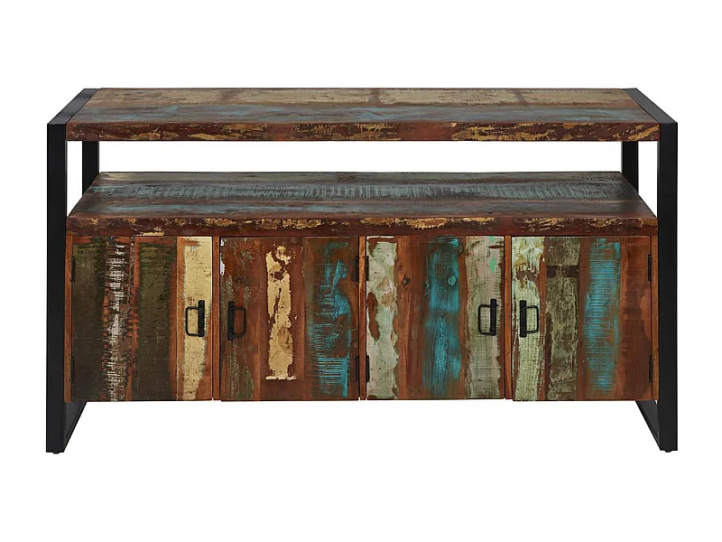 KALI - Buffet 4 Portes Bois Recyclé et Métal Noir