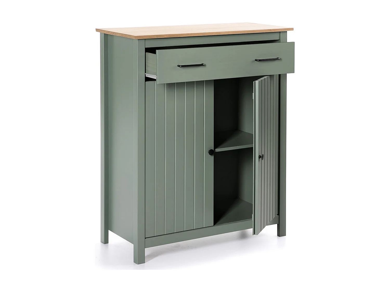 TINA - Meuble Haut 2 Portes 1 Tiroir Bois Ciré coloris Vert