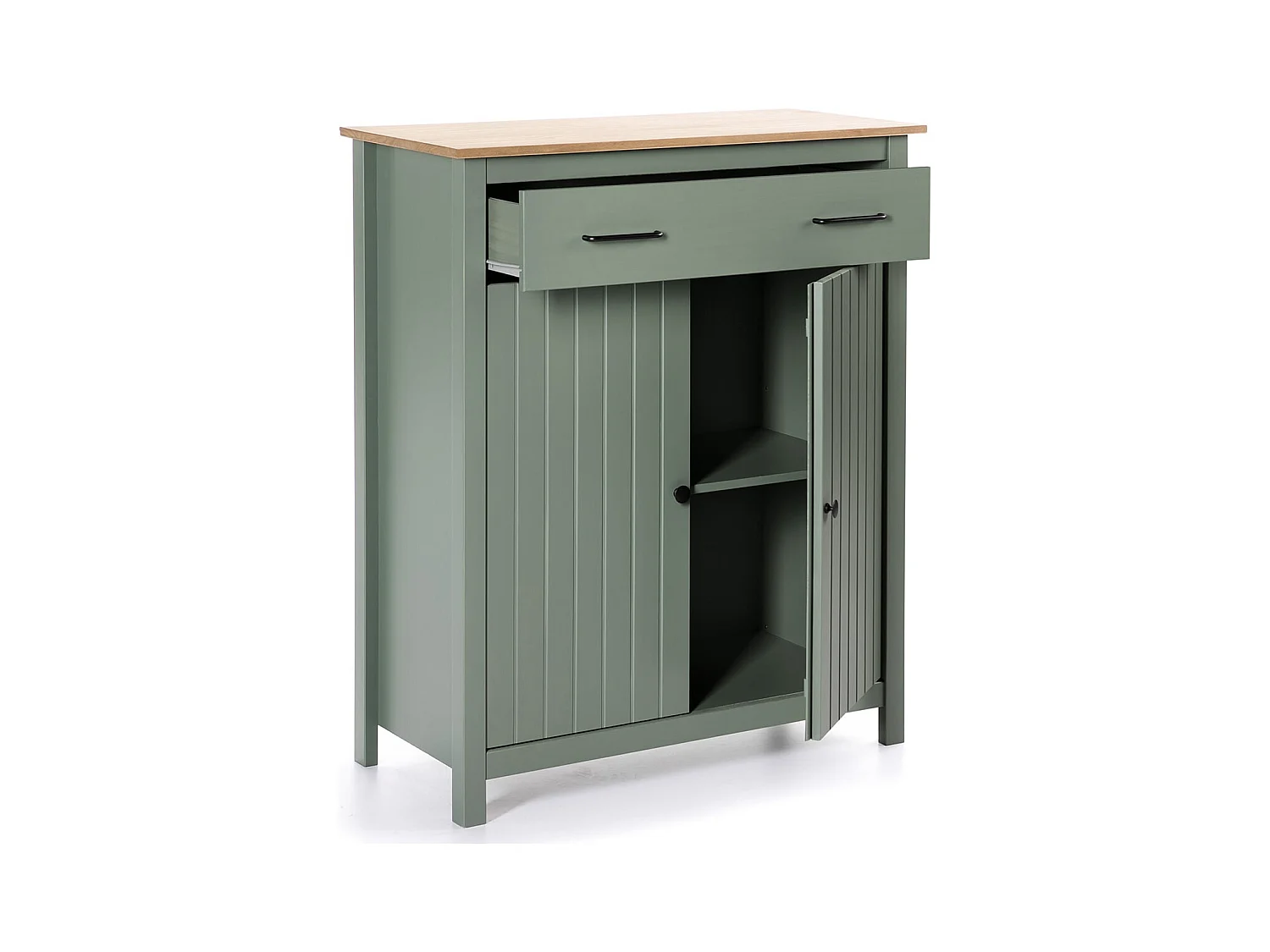 TINA - Meuble Haut 2 Portes 1 Tiroir Bois Ciré coloris Vert
