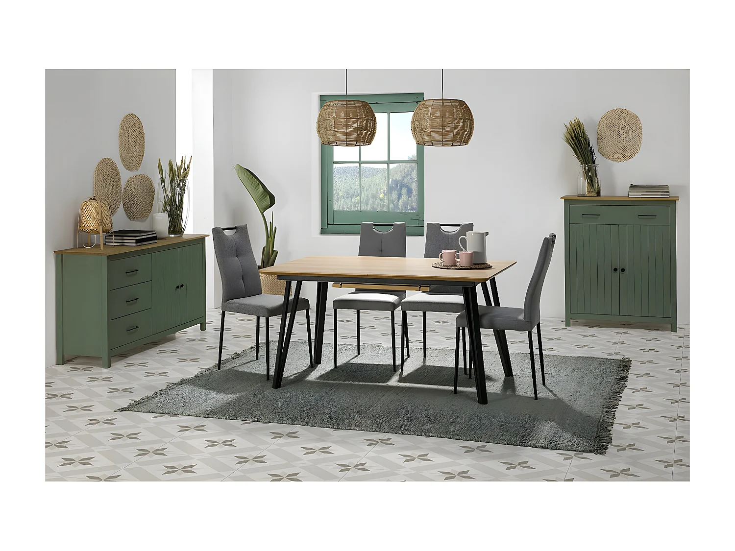 TINA - Meuble Haut 2 Portes 1 Tiroir Bois Ciré coloris Vert