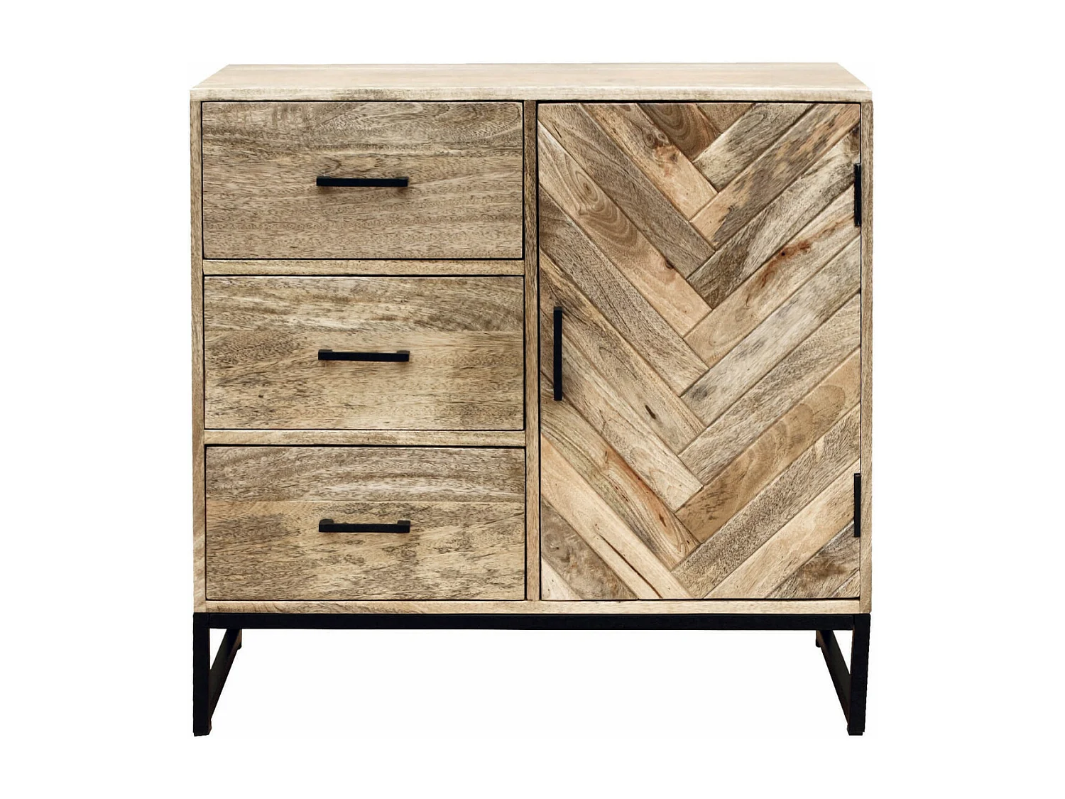 MANKO - Buffet 1 Porte 3 Tiroirs en Manguier Massif