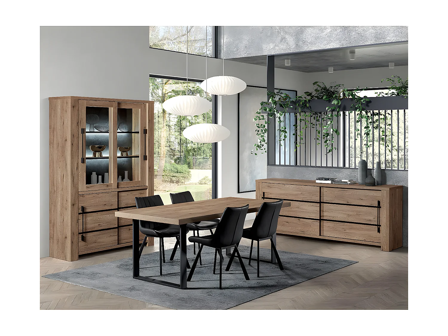 NILLA - Buffet 2 Portes Coulissantes Aspect Bois