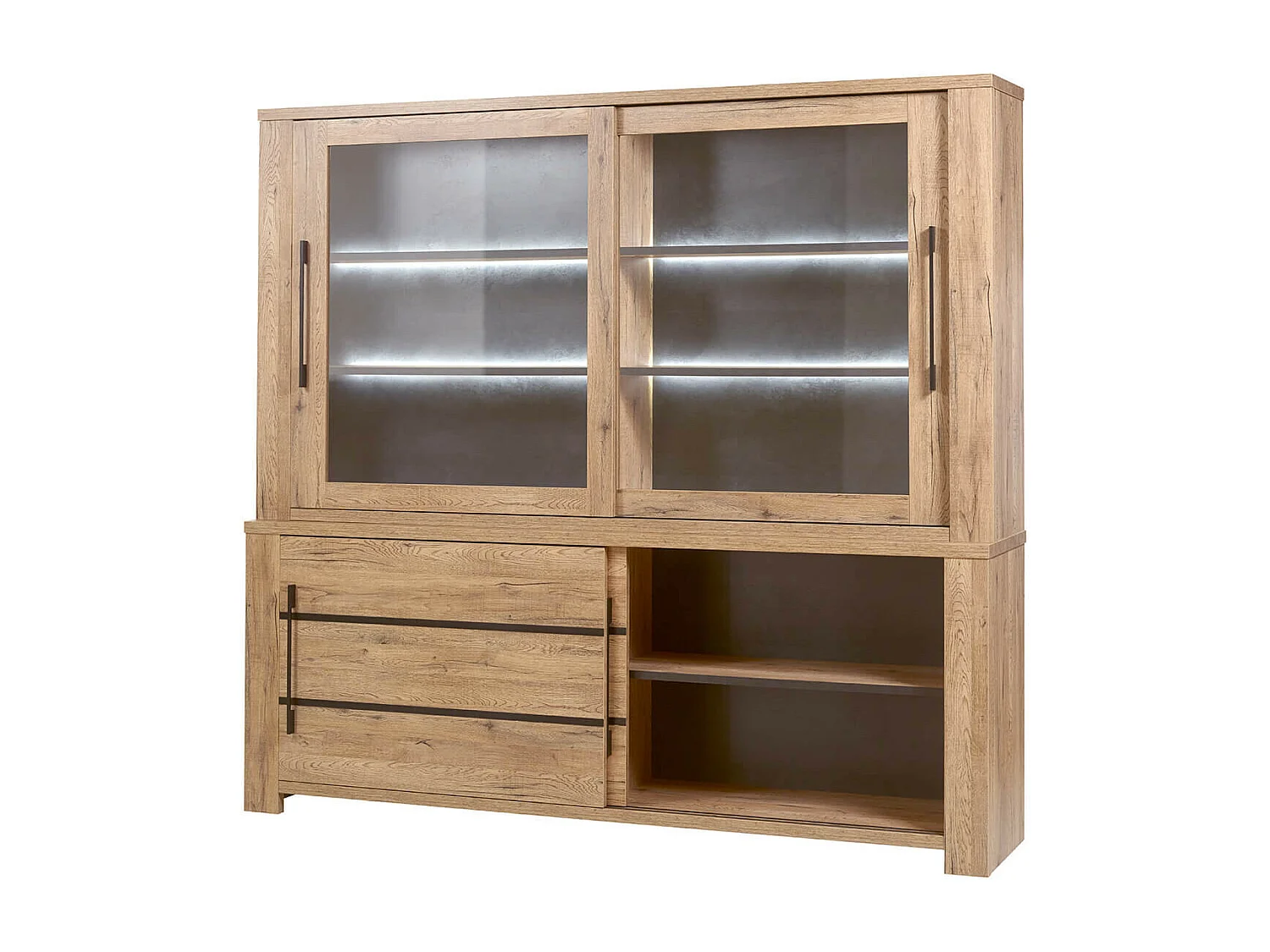 NILLA - Buffet-Vaisselier avec Eclairage Led Aspect Bois