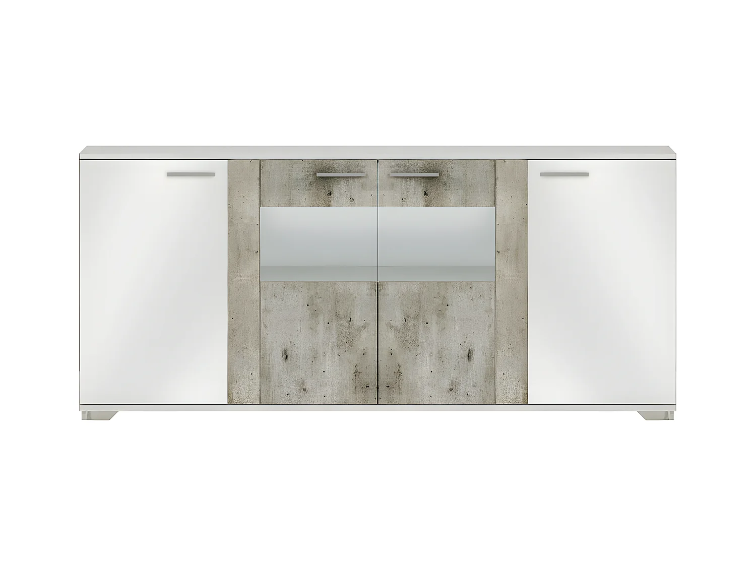 LYNDA - Buffet 4 Portes Laqué Blanc et Gris Béton