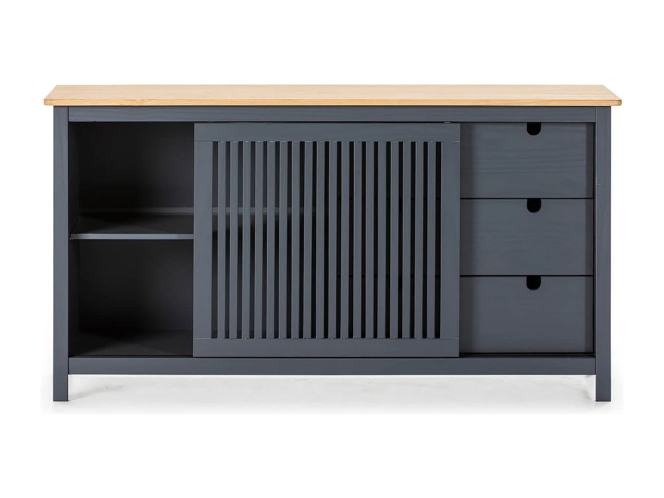 MALIA - Buffet Bas 3 Tiroirs 1 Porte Coul. Bois Ciré et Gris