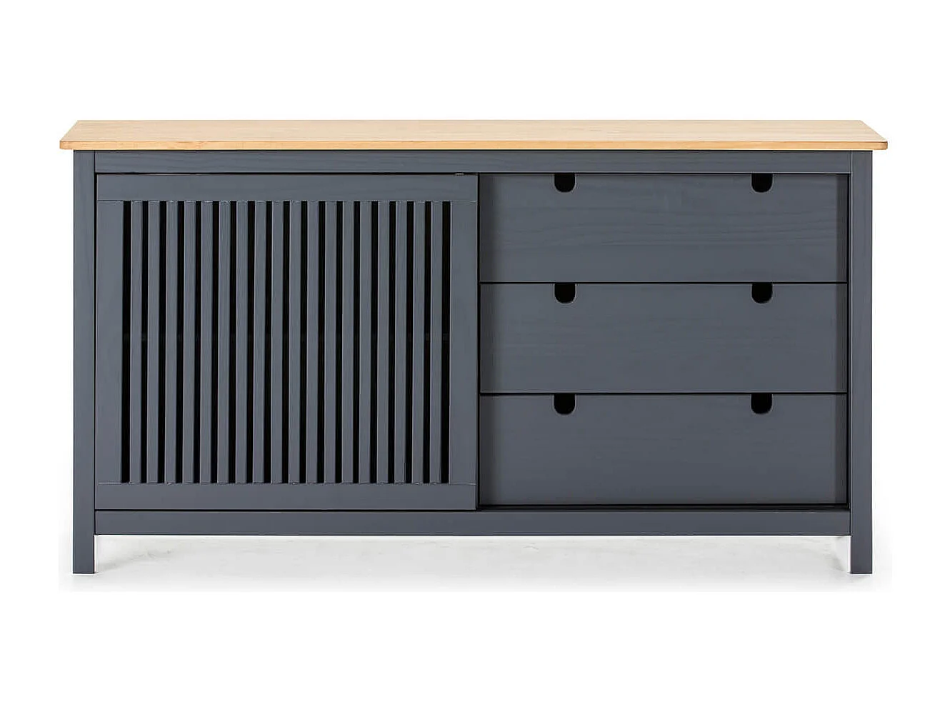 MALIA - Buffet Bas 3 Tiroirs 1 Porte Coul. Bois Ciré et Gris