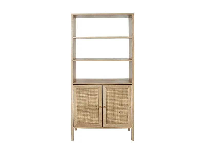 MAYA - Buffet 2 Portes Effet Bois et Façades Rotin