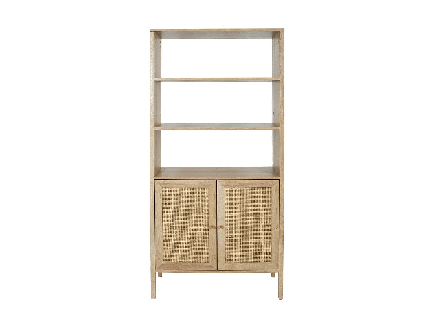 MAYA - Buffet 2 Portes Effet Bois et Façades Rotin