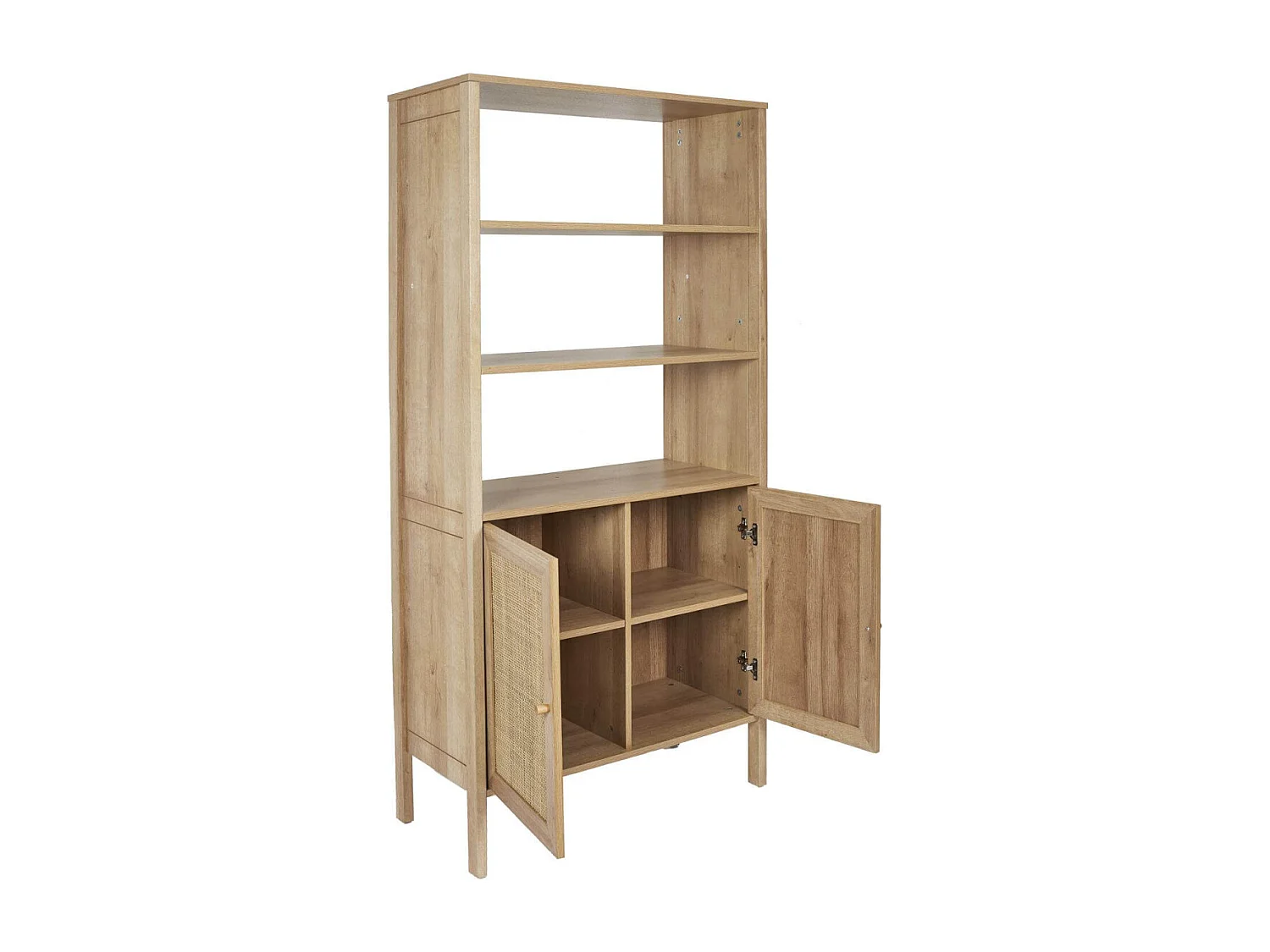 MAYA - Buffet 2 Portes Effet Bois et Façades Rotin