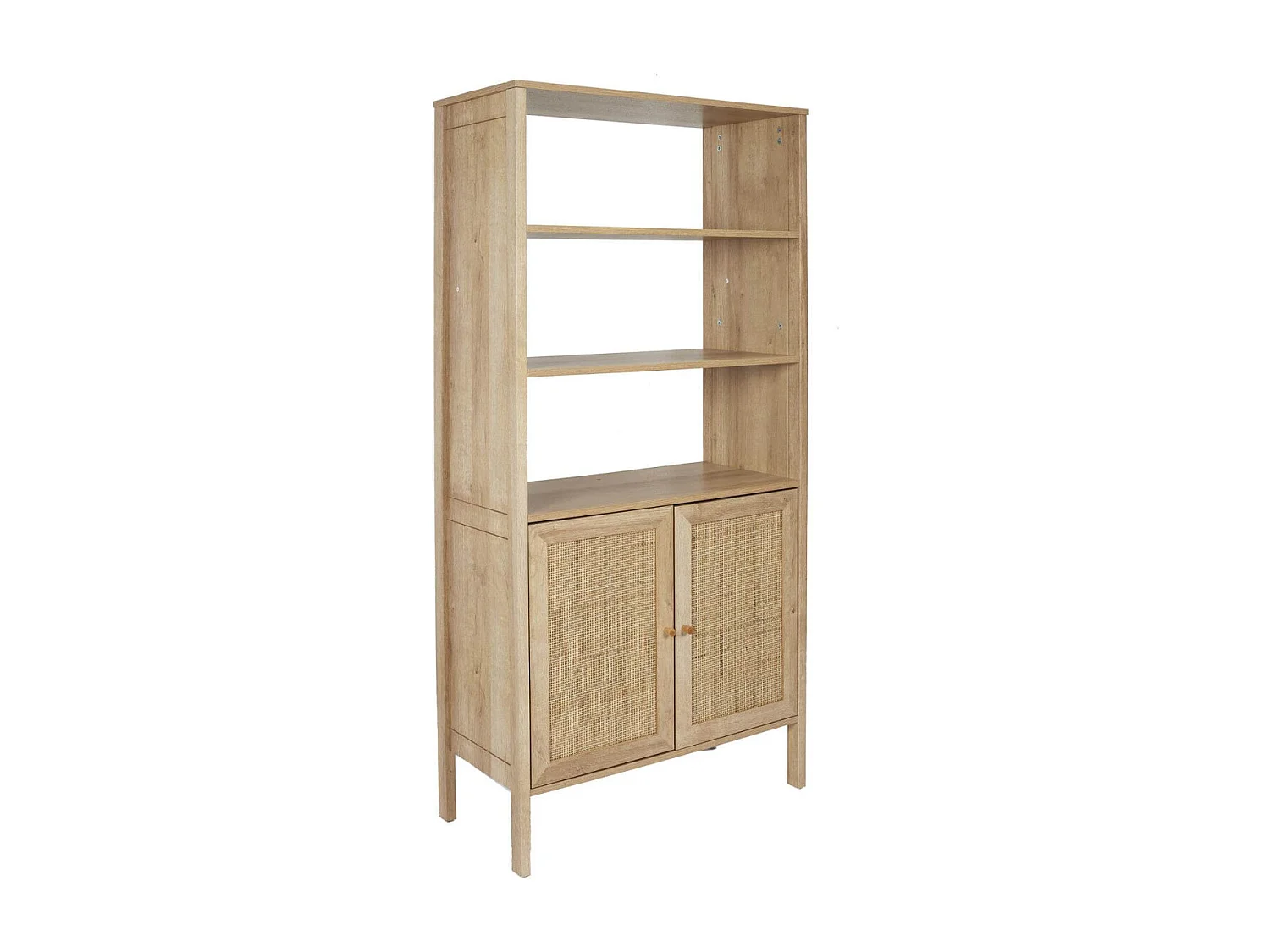 MAYA - Buffet 2 Portes Effet Bois et Façades Rotin