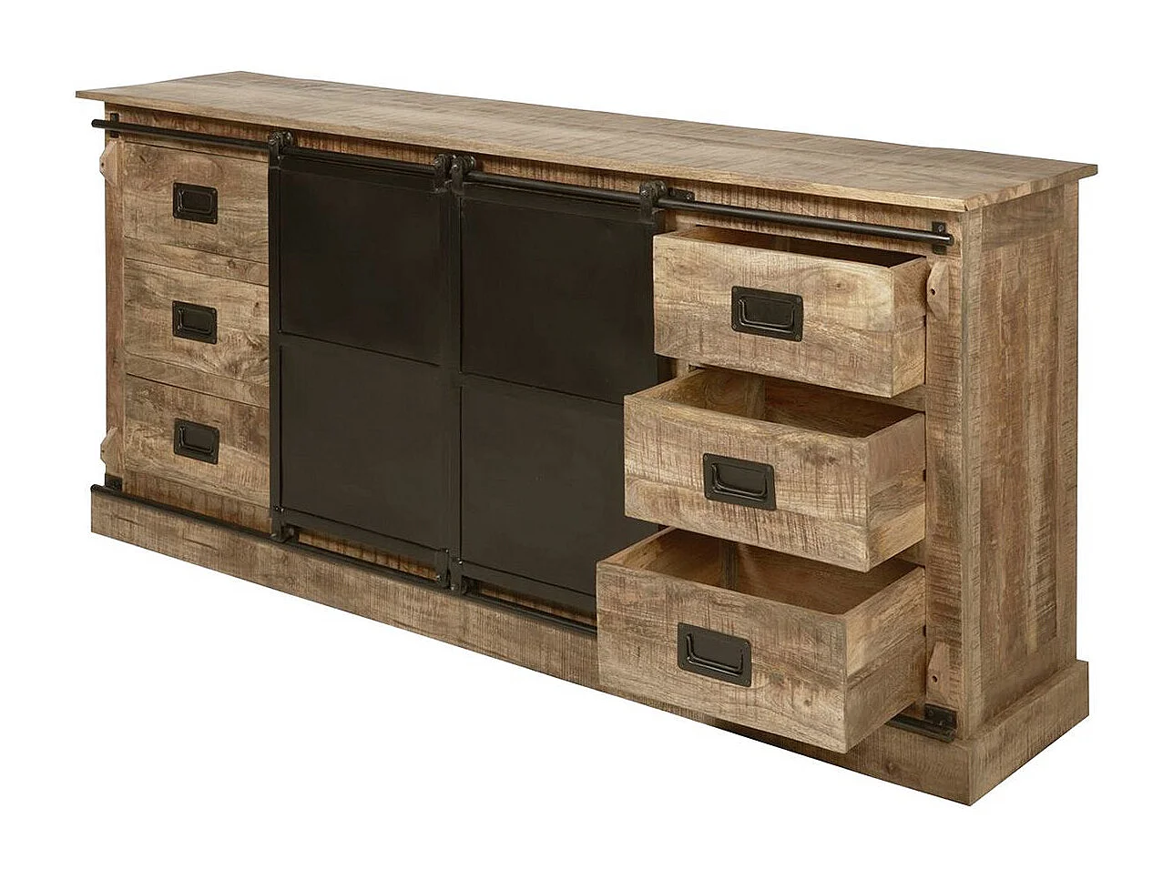 SUMATRA - Buffet 2 Portes Manguier et Métal Noir